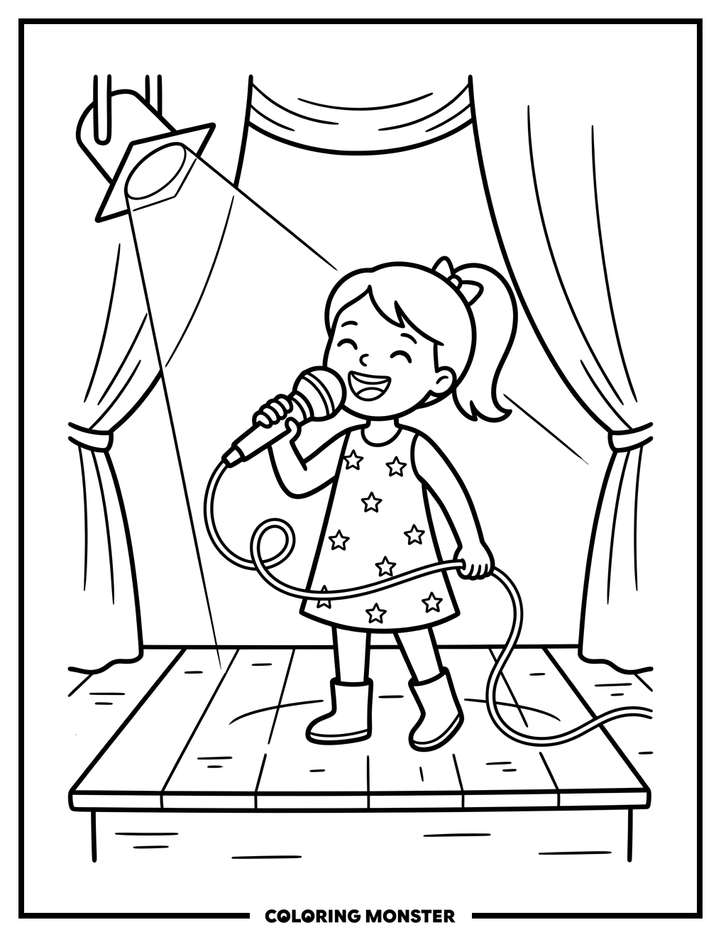 Girl Singing on Stage Coloring Page