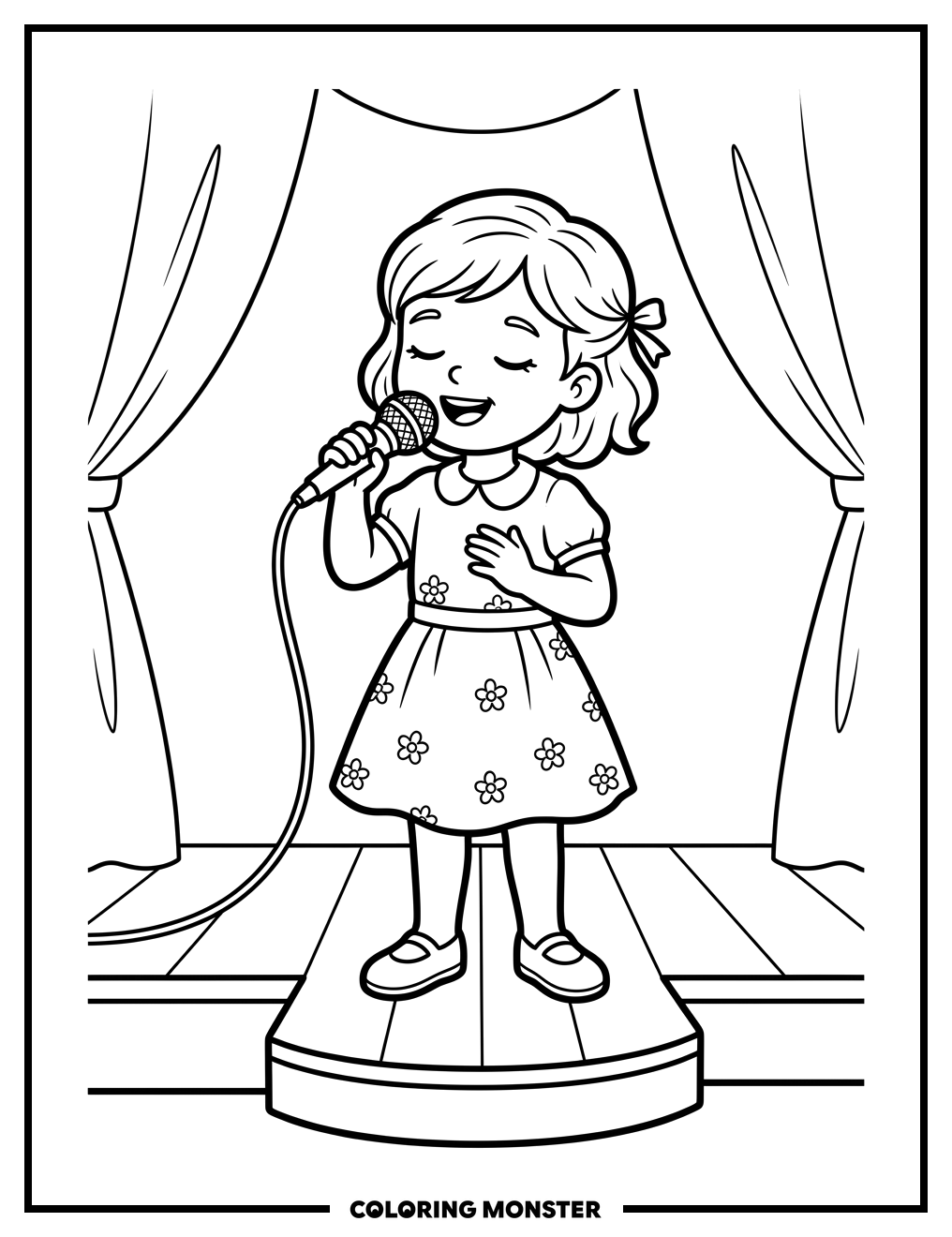 Girl Singing On Stage Coloring Page