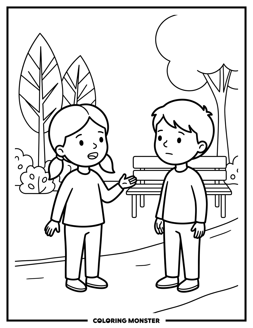 Girl Telling Truth in Park Coloring Page