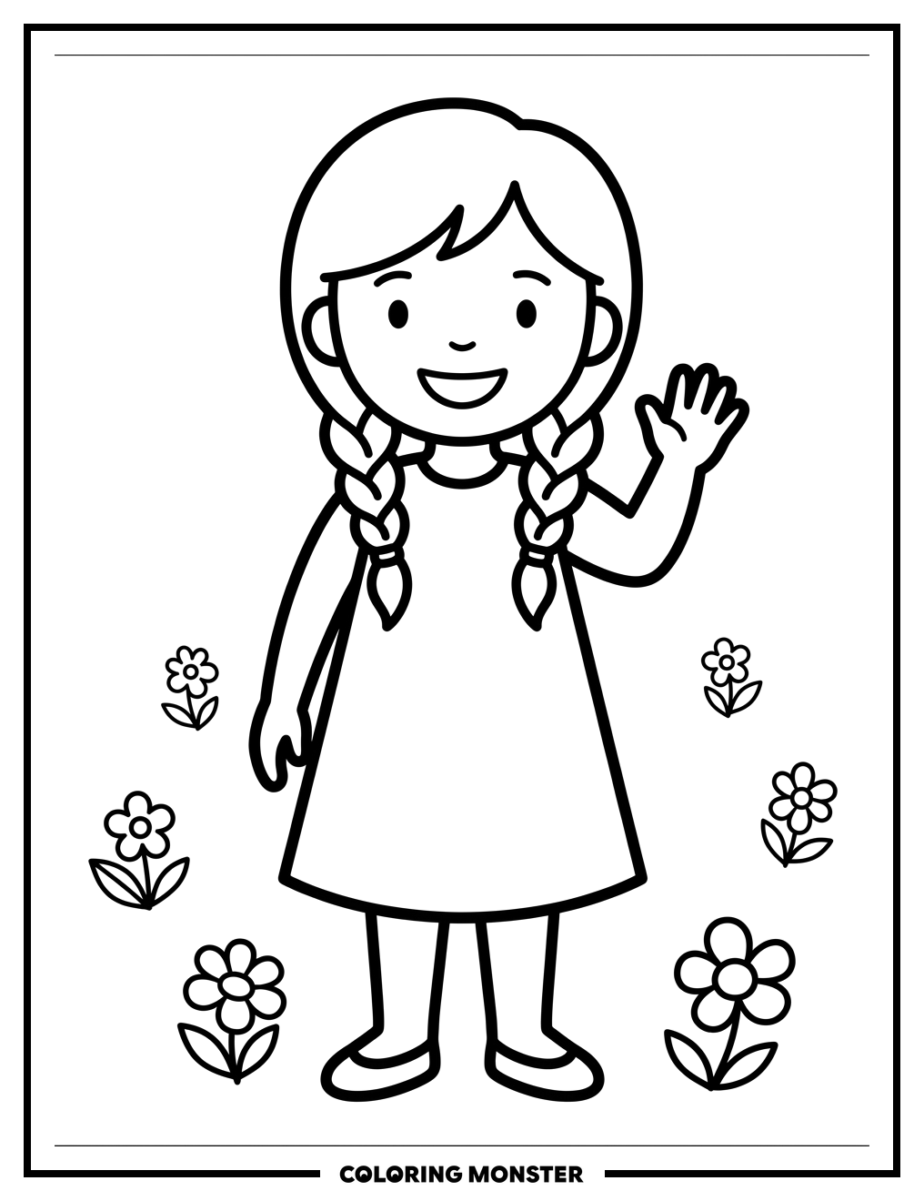 Girl Waving Hello Coloring Page