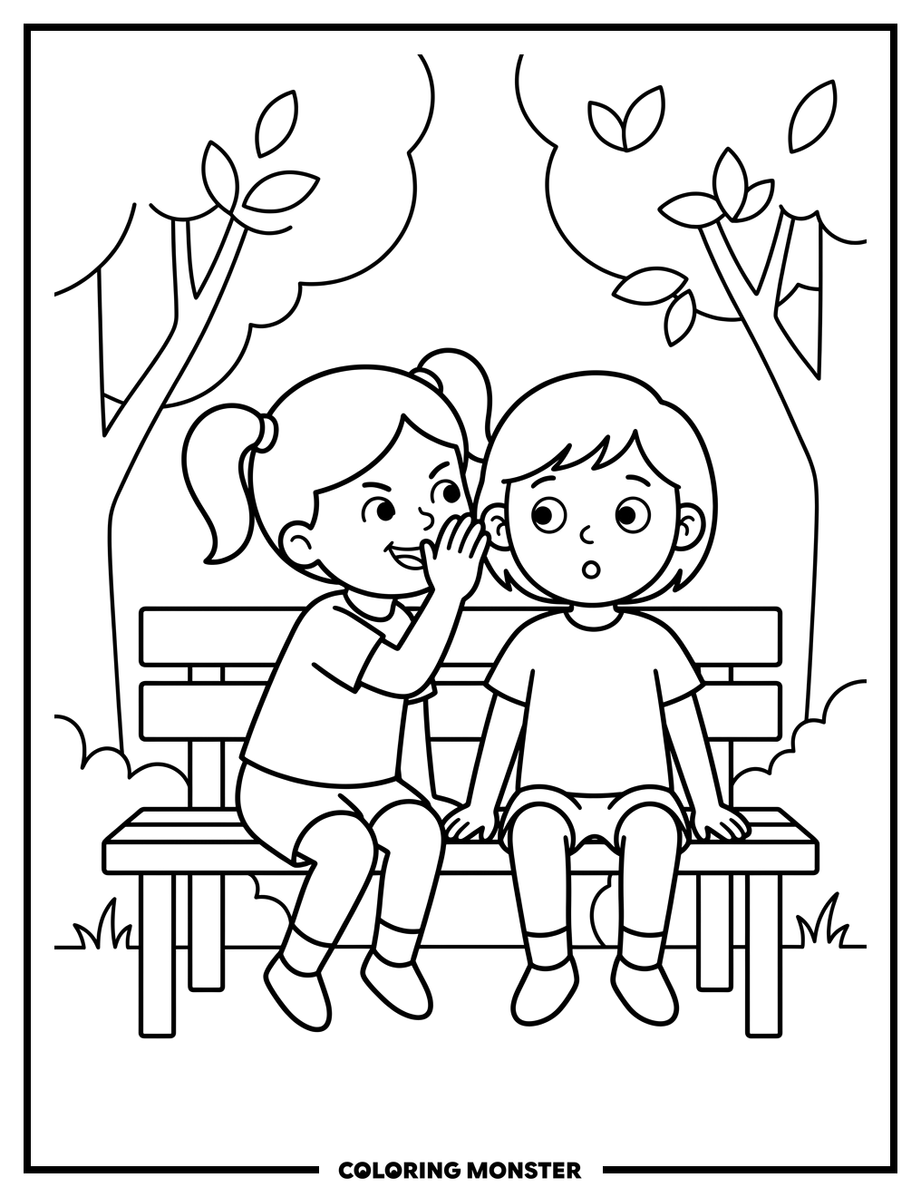 Girl Whispering A Secret Coloring Page
