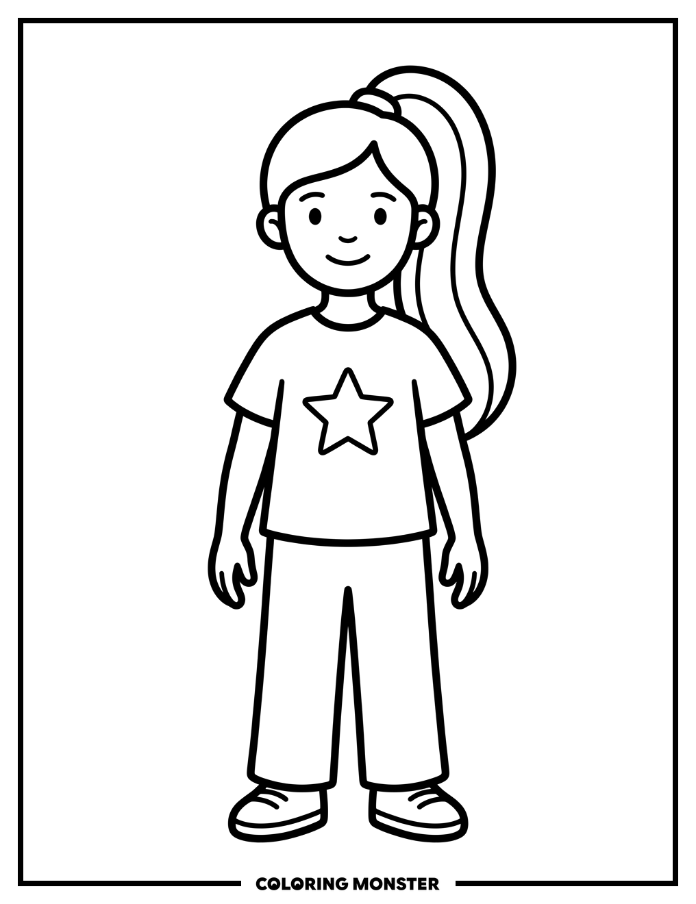 Girl With High Ponytail Coloring Page