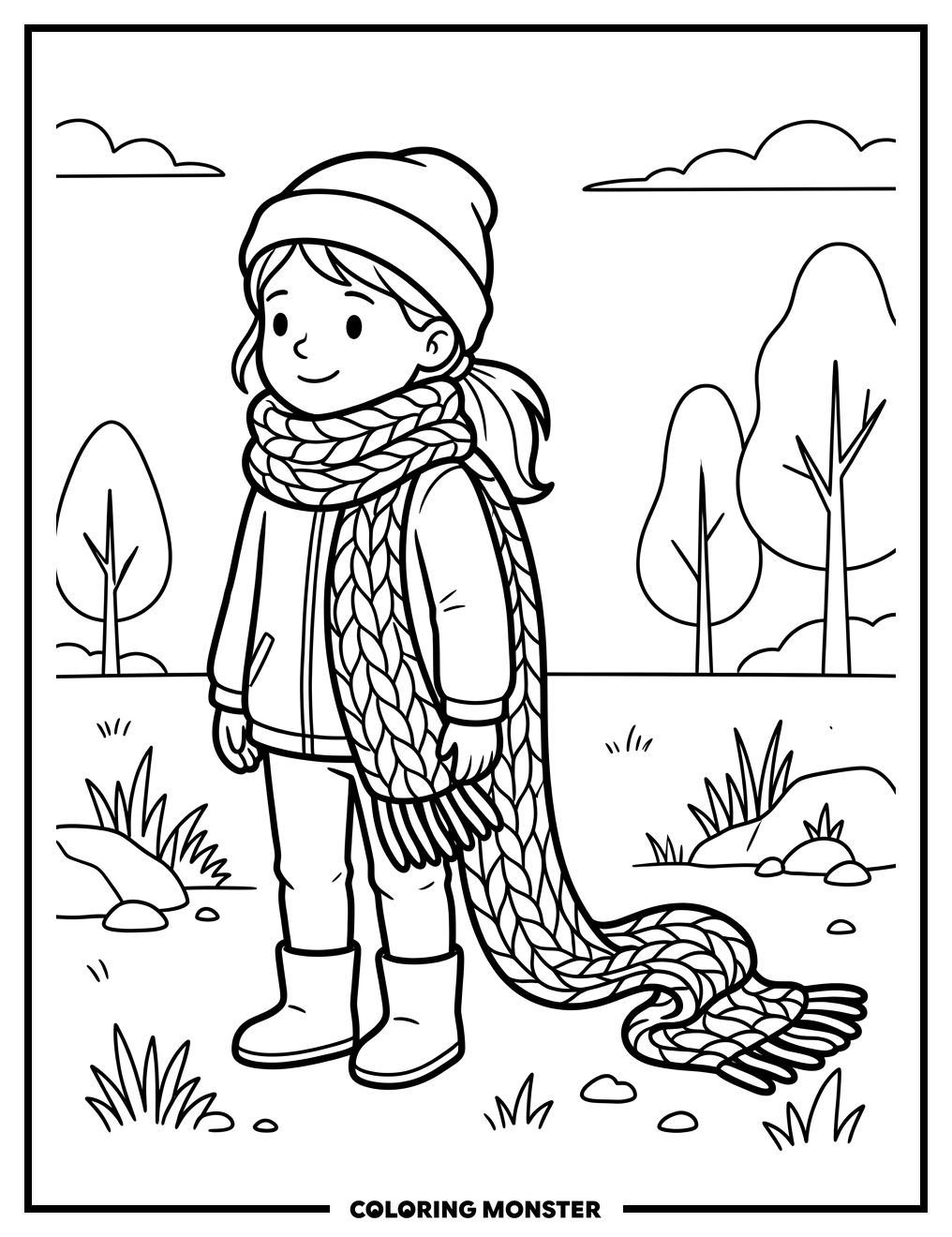 Girl With Long Scarf Coloring Page