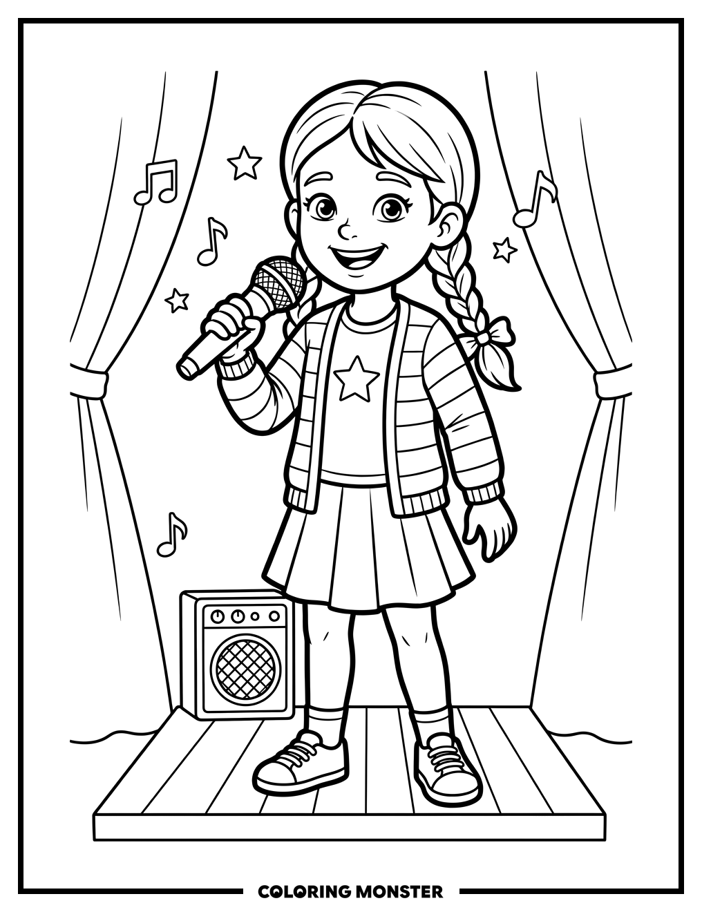 Girl With Microphone Coloring Page