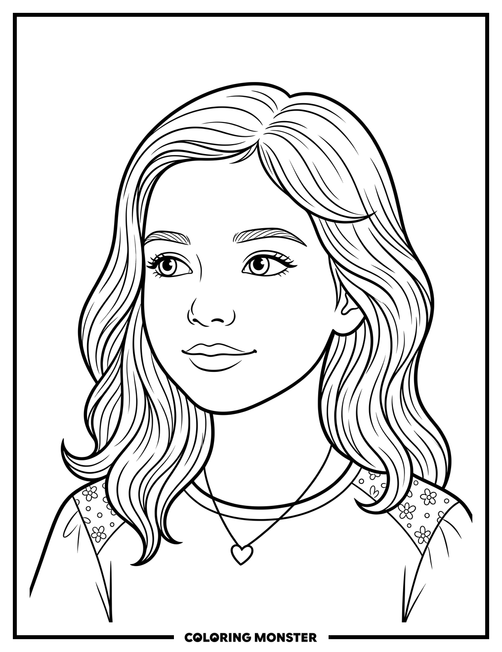 Girl With Serene Expression Coloring Page