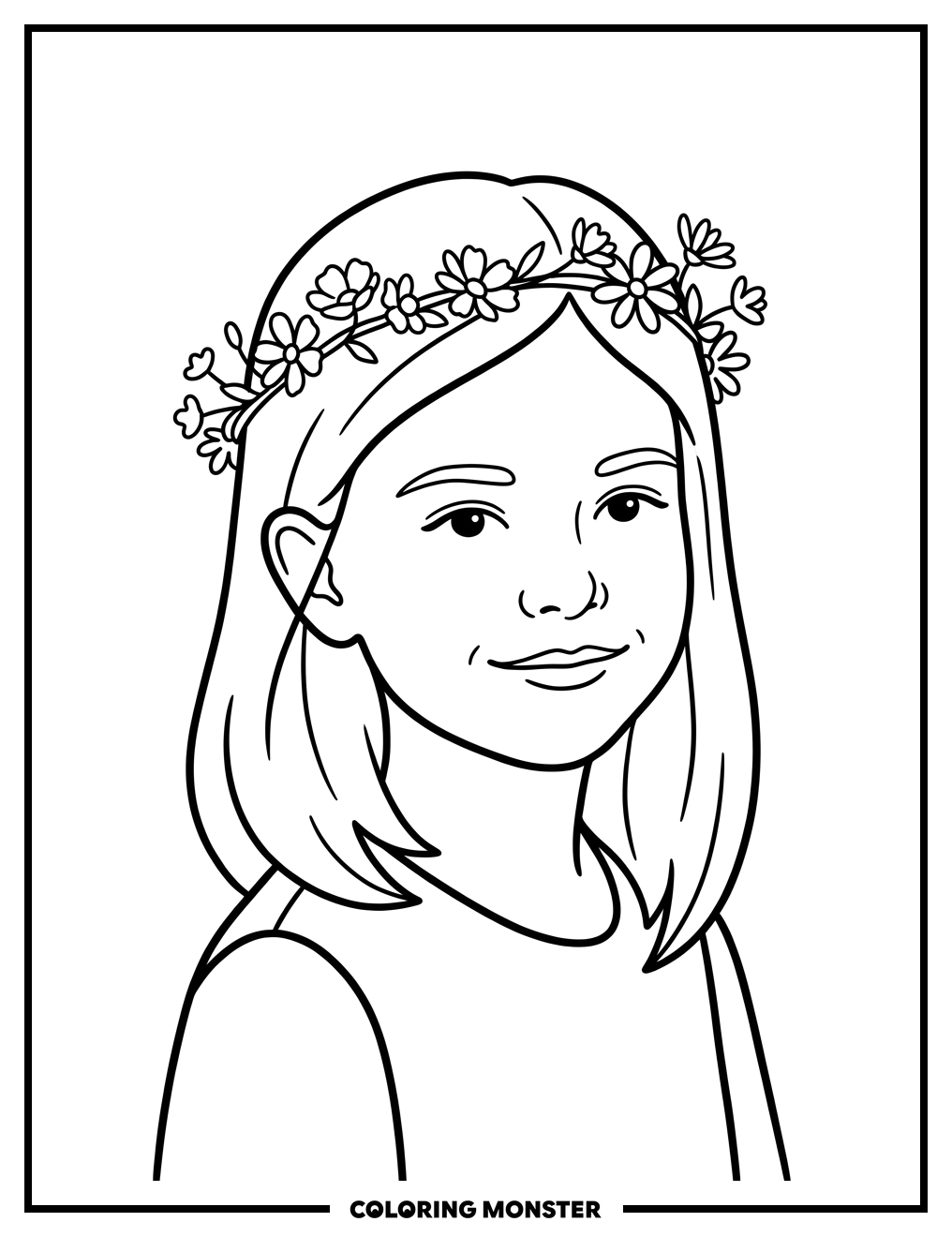 Girl With Wildflower Crown Coloring Page