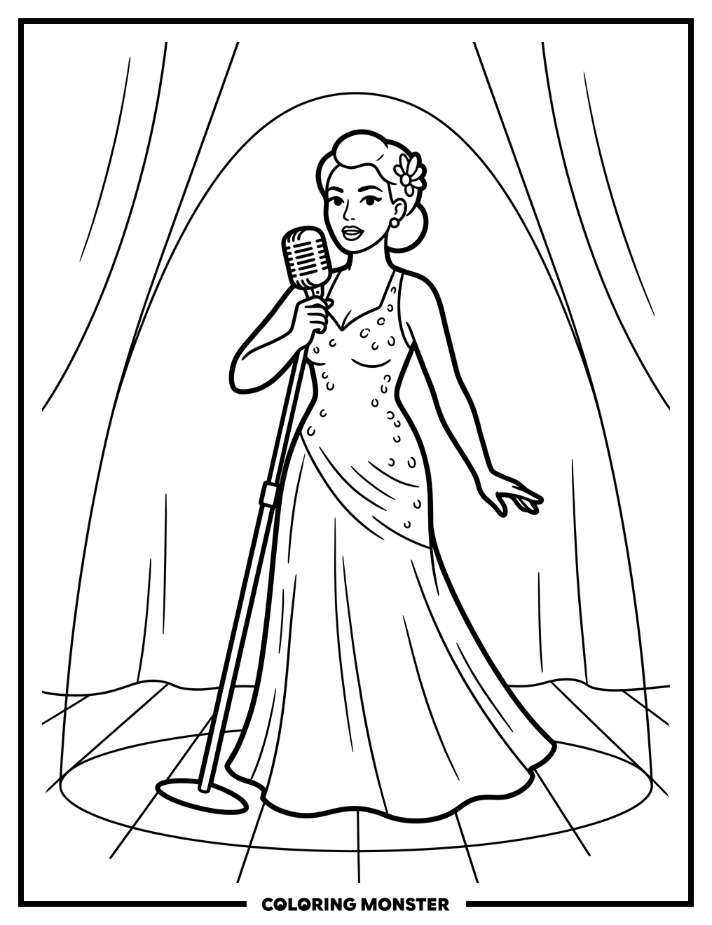 Glamorous Singer On Stage Coloring Page
