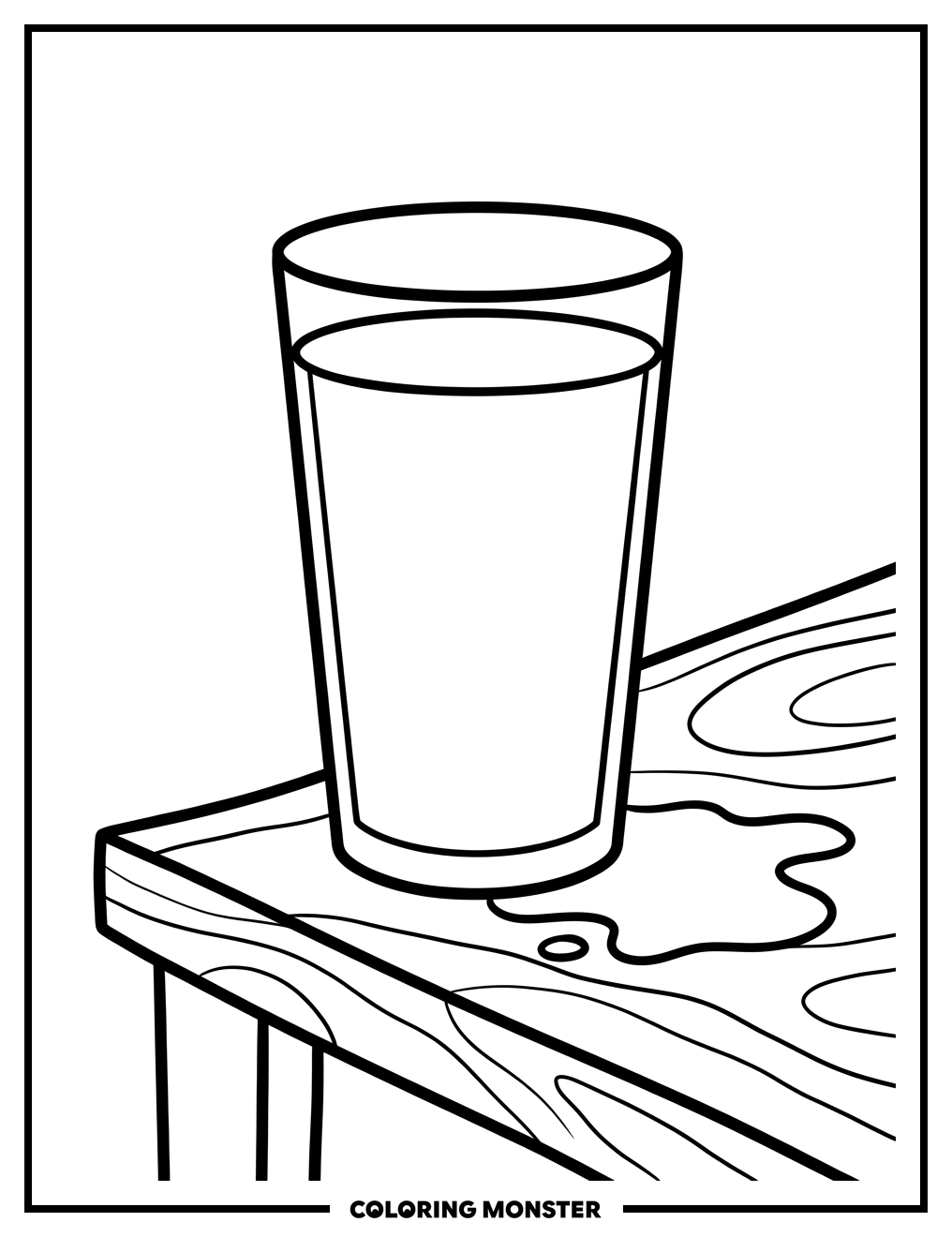 Glass of Milk on Table Coloring Page