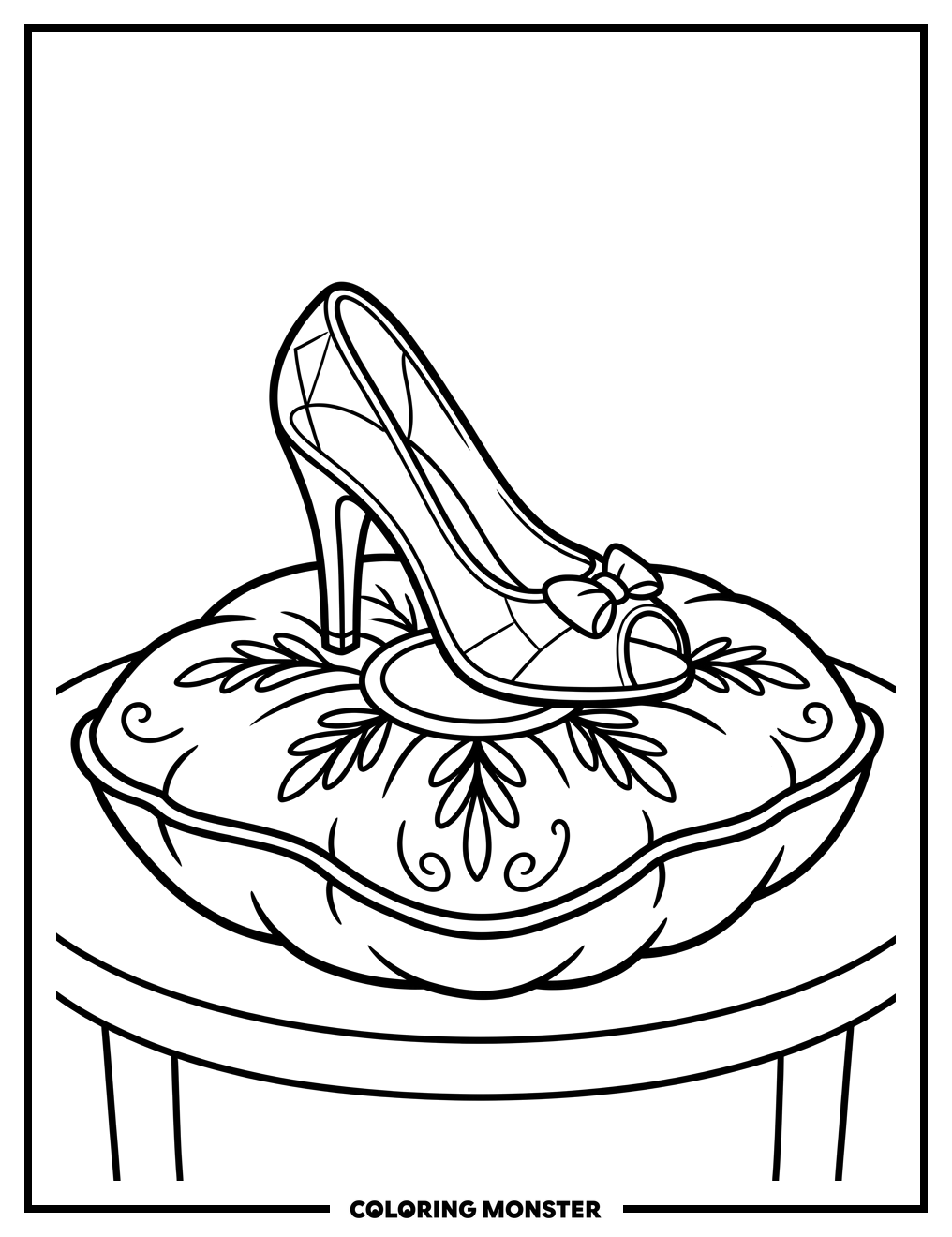 Glass Slipper on Cushion Coloring Page
