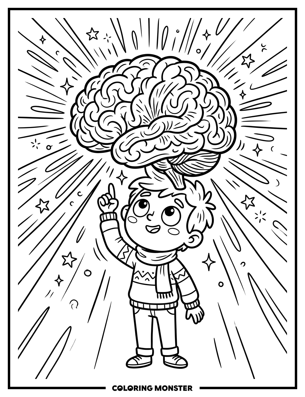 Glowing Brain Character Coloring Page
