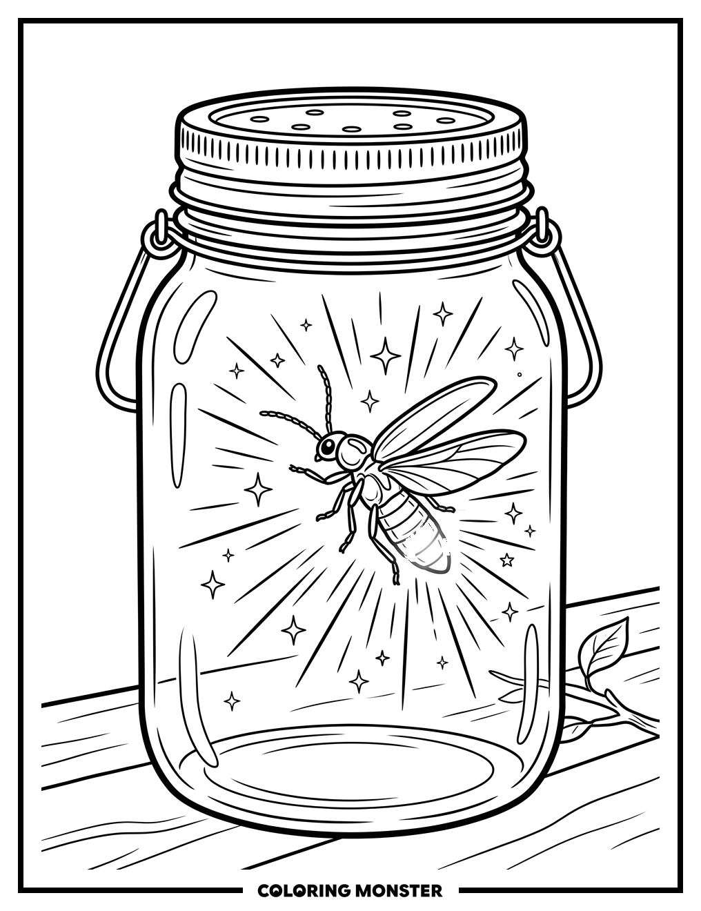 Glowing Lightning Bug in a Jar Coloring Page