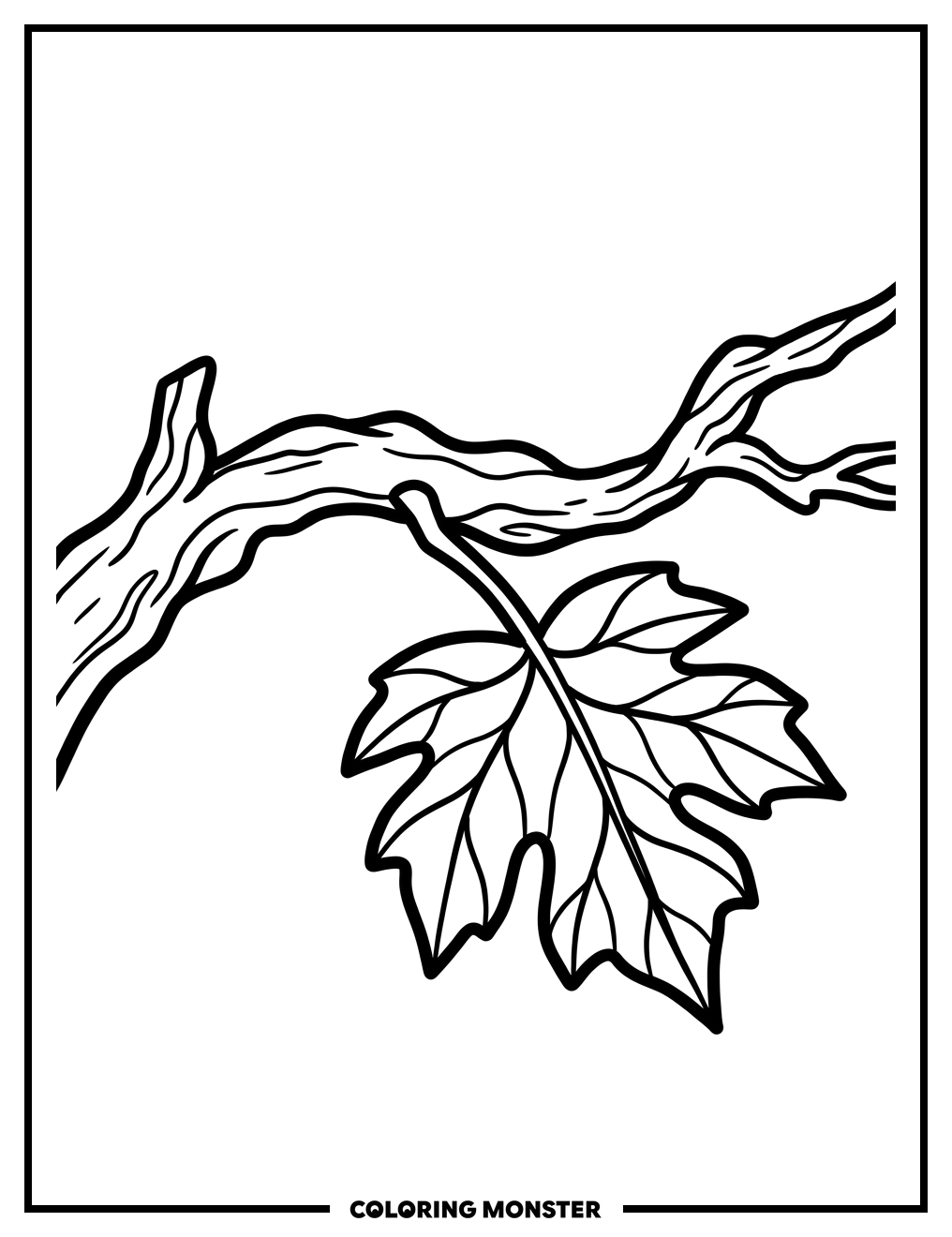 Gnarled Tree Branch With Single Leaf Coloring Page