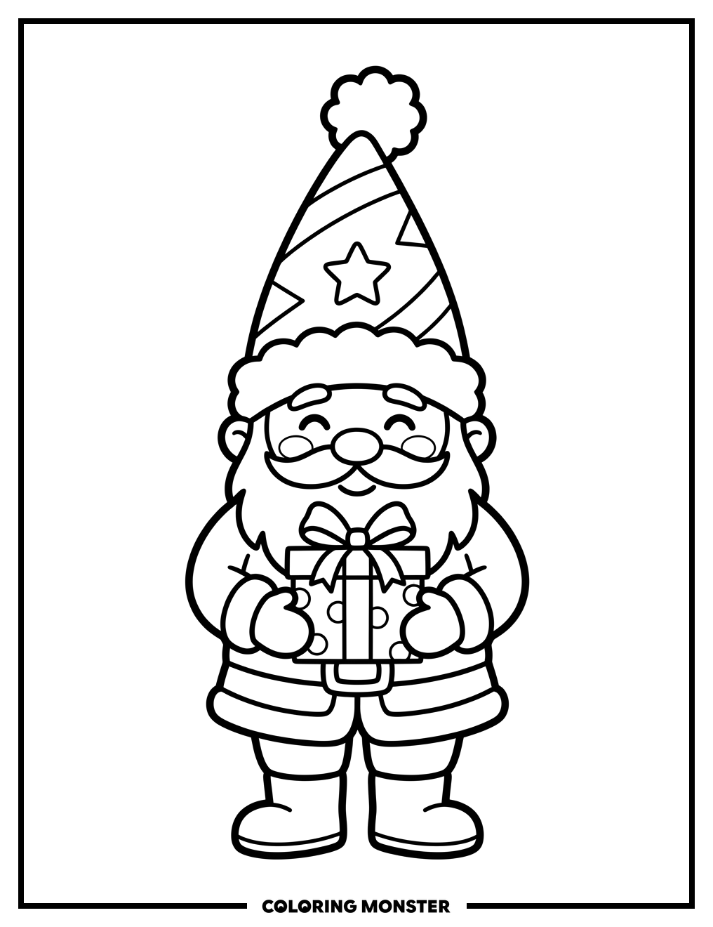 Gnome Holding A Christmas Gift Coloring Page