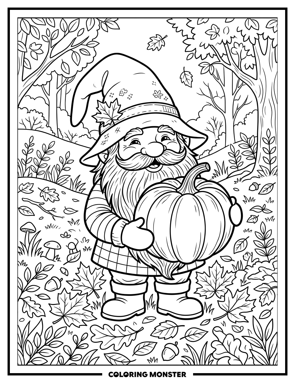 Gnome With A Pumpkin Coloring Page