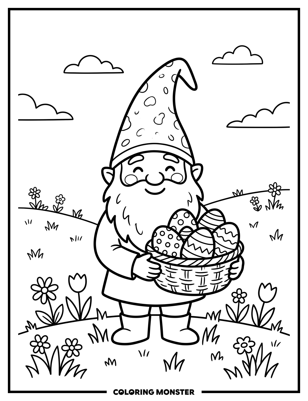 Gnome with Easter Basket Coloring Page