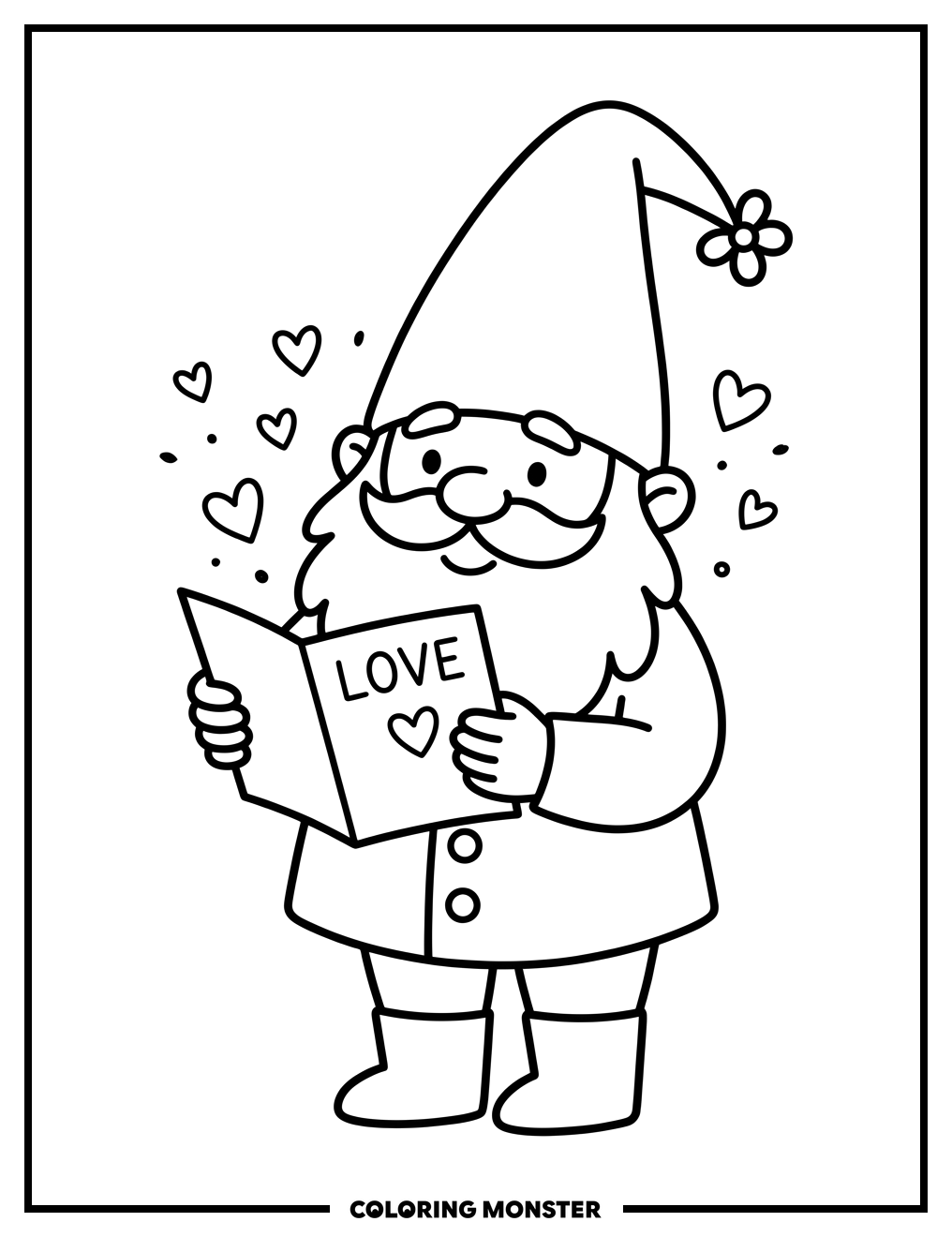 Gnome With Love Letter Coloring Page