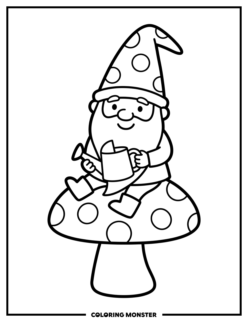 Gnome with Mushroom Coloring Page