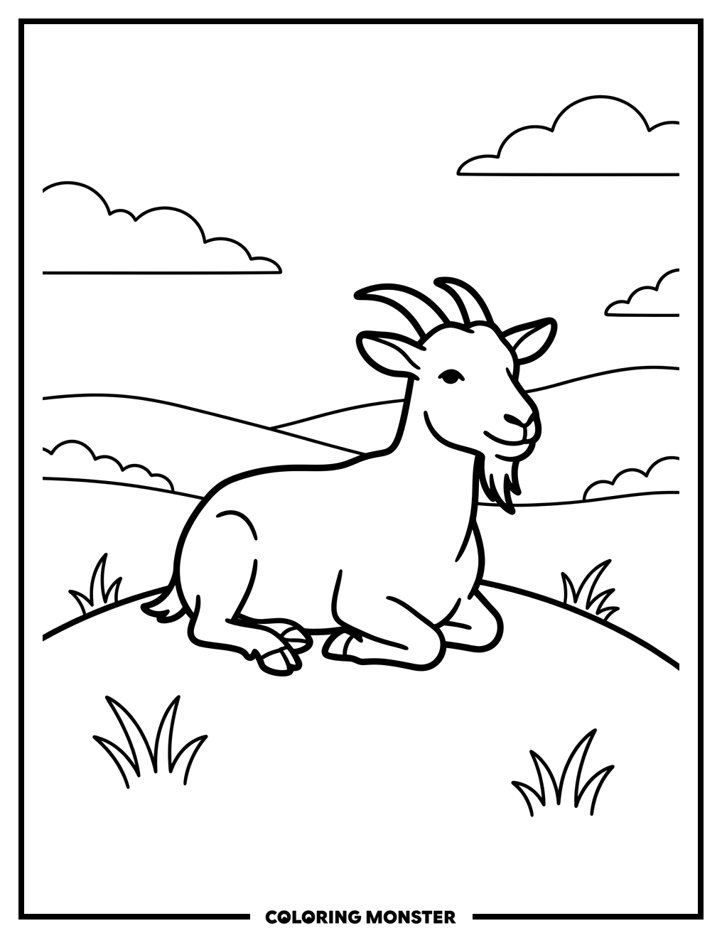 Goat on Grassy Hill Coloring Page