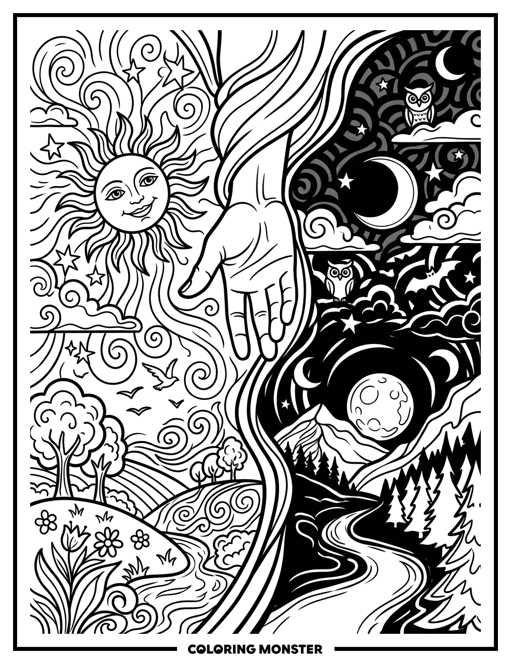 God Creates Day And Night Coloring Page