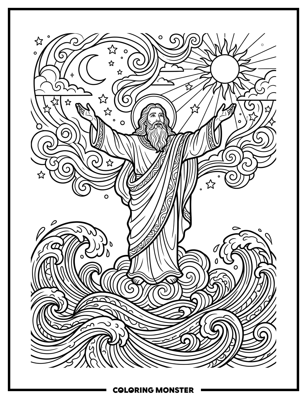 God Creates The Sky And Sea Coloring Page