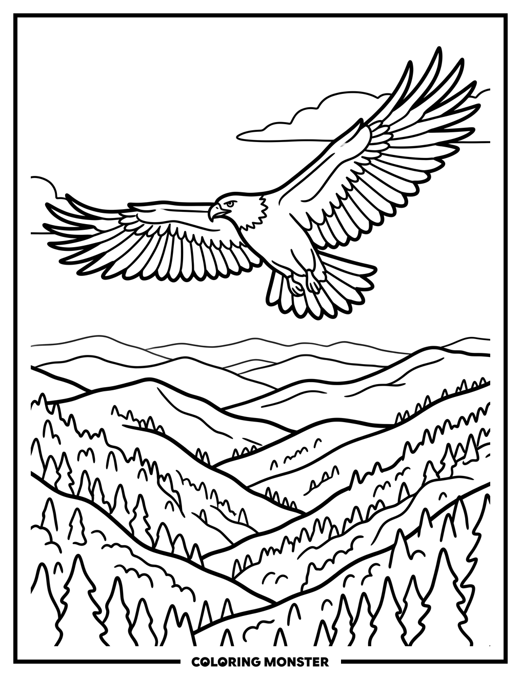 Golden Eagle Over Ozark Mountains Coloring Page