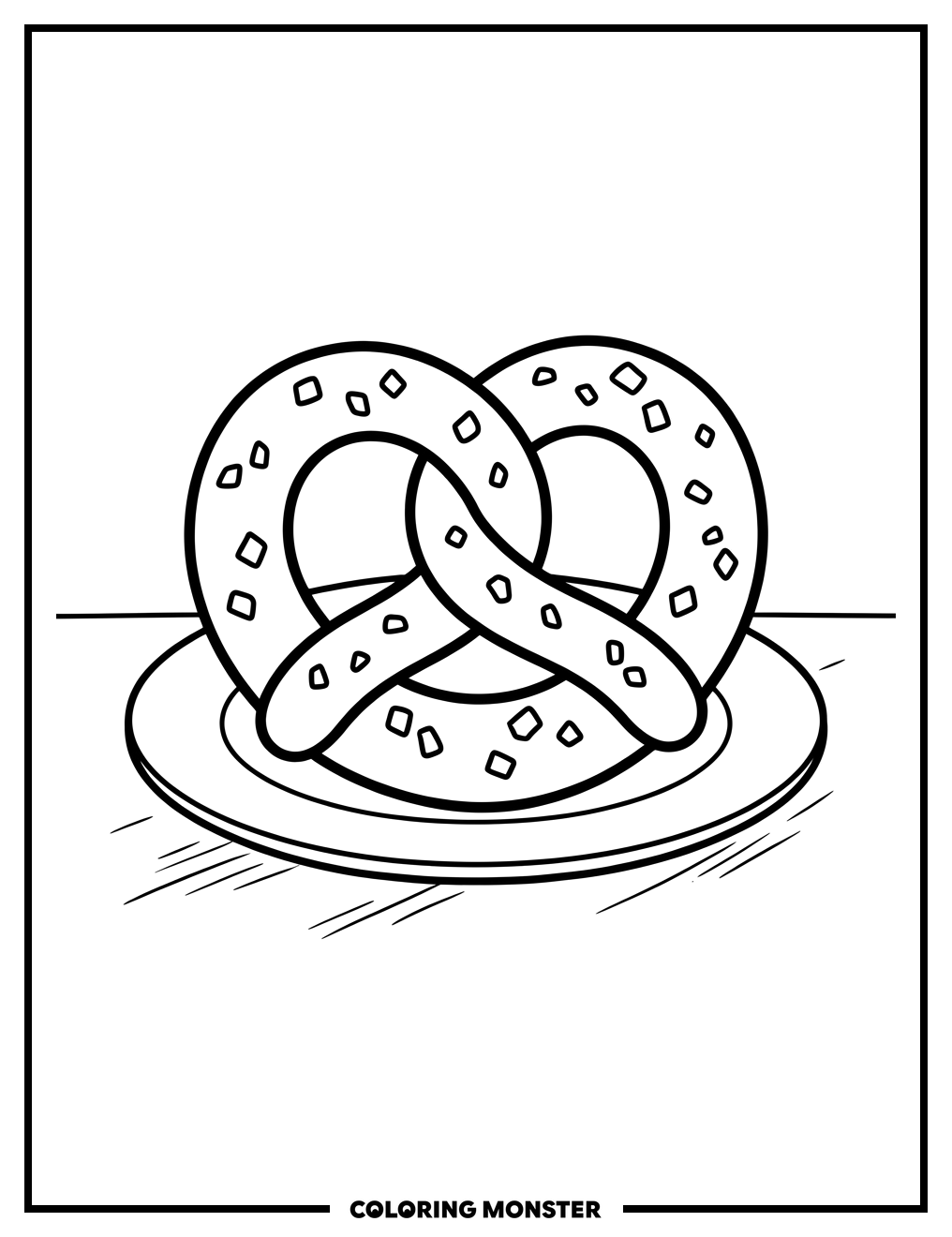 Golden Pretzel on a Plate Coloring Page