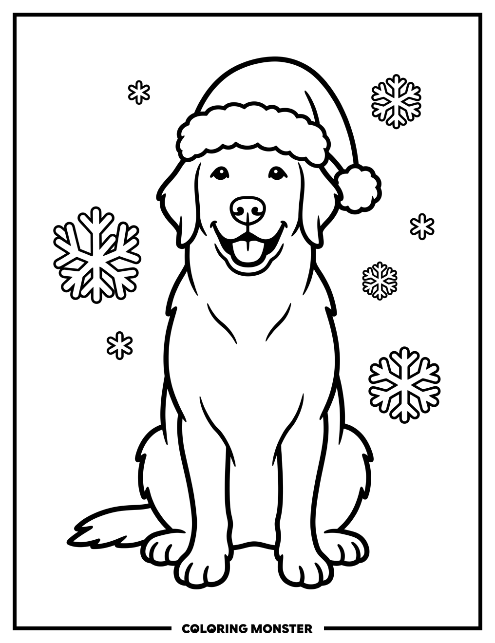 Golden Retriever in Santa Hat Coloring Page