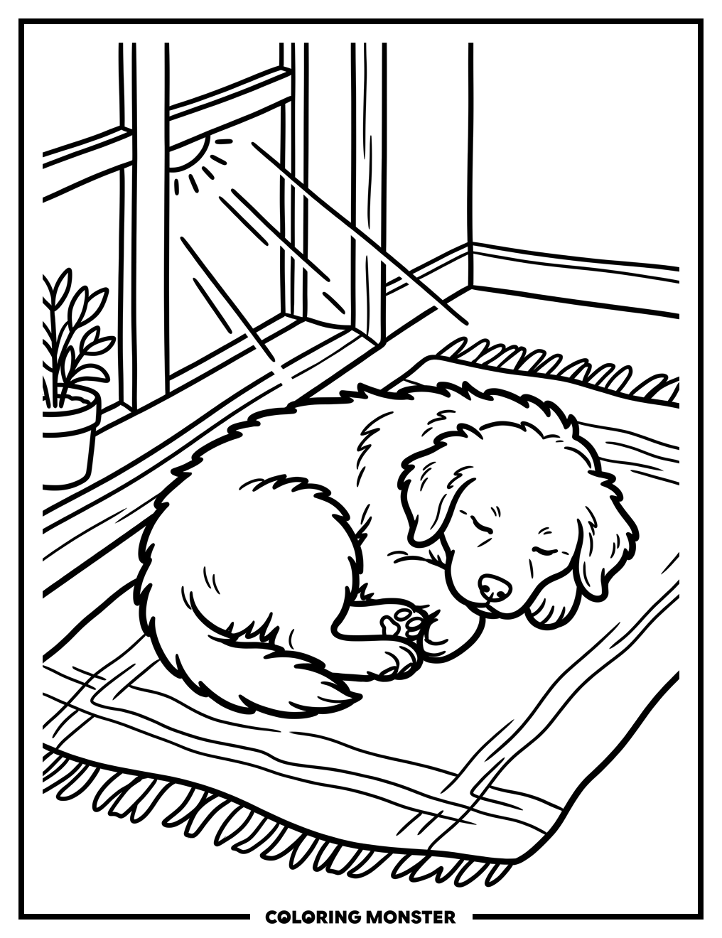 Golden Retriever Puppy Sleeping Coloring Page