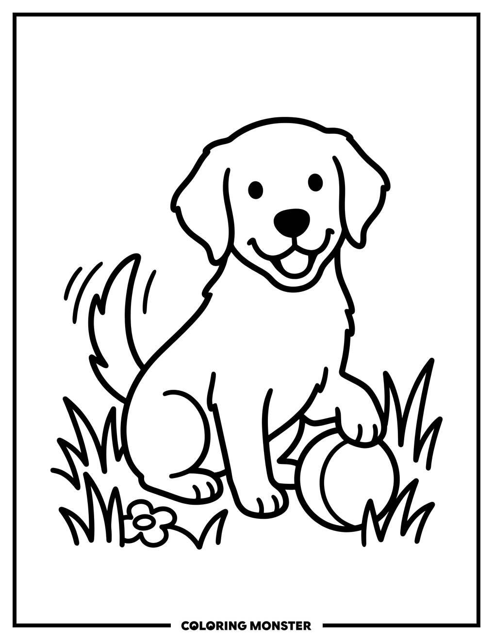 Golden Retriever Puppy With Red Ball Coloring Page