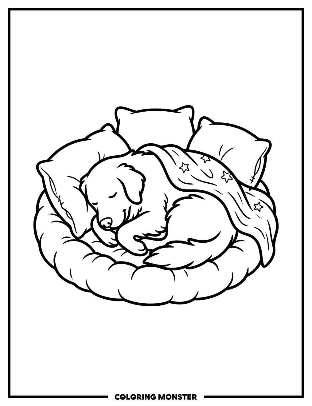 Golden Retriever Sleeping Peacefully Coloring Page