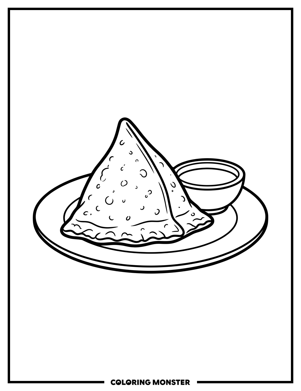 Golden Samosa With Dipping Sauce Coloring Page
