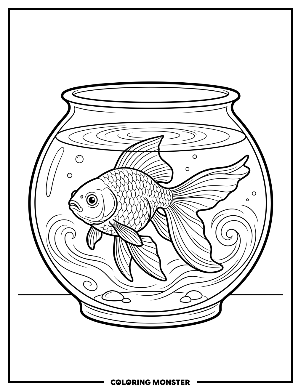 Goldfish in a Classic Fishbowl Coloring Page