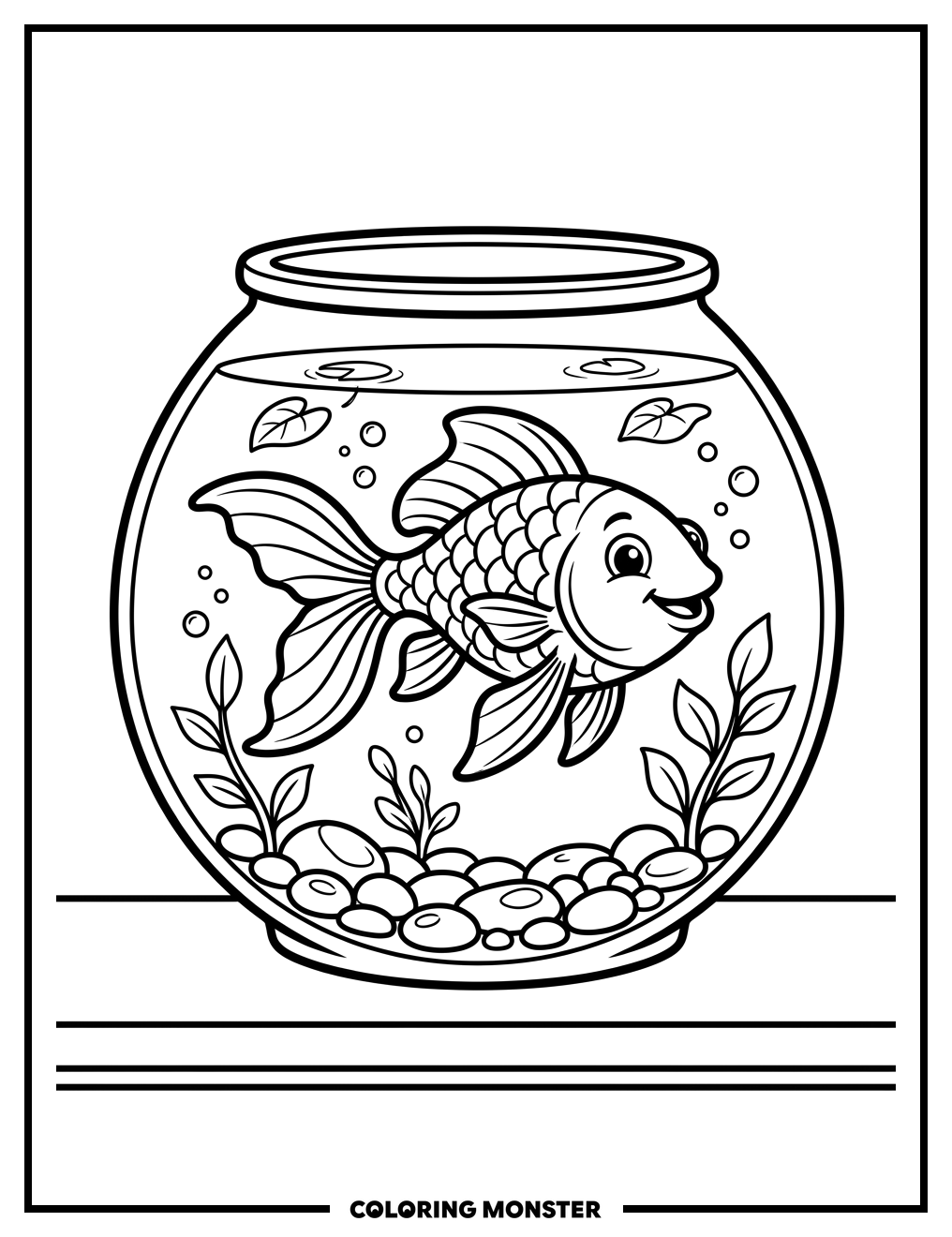 Goldfish in a Fish Bowl Coloring Page