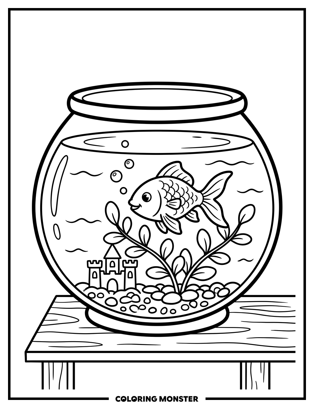 Goldfish in a Simple Bowl Coloring Page