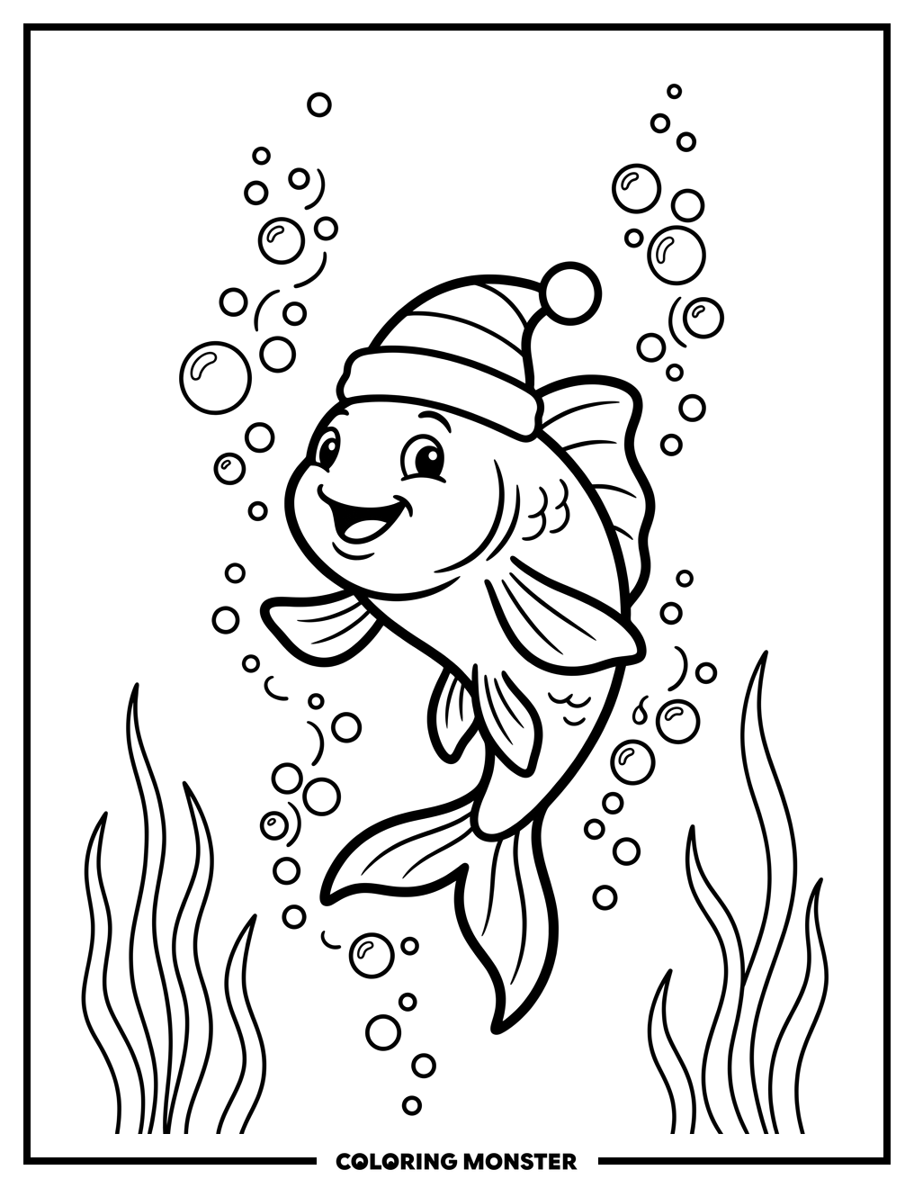 Goldfish Wearing Santa Hat Coloring Page