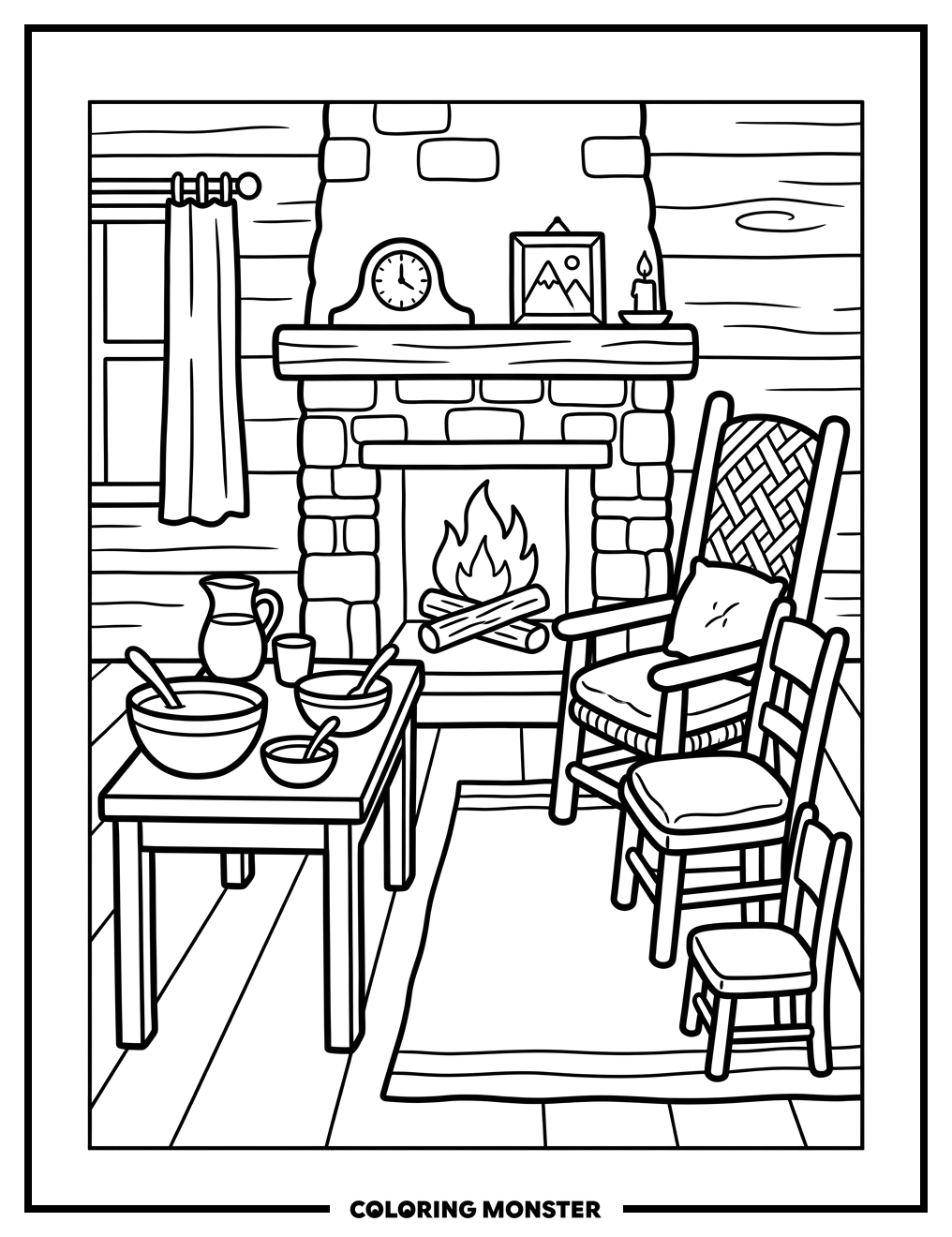 Goldilocks's Three Bears Cottage Coloring Page