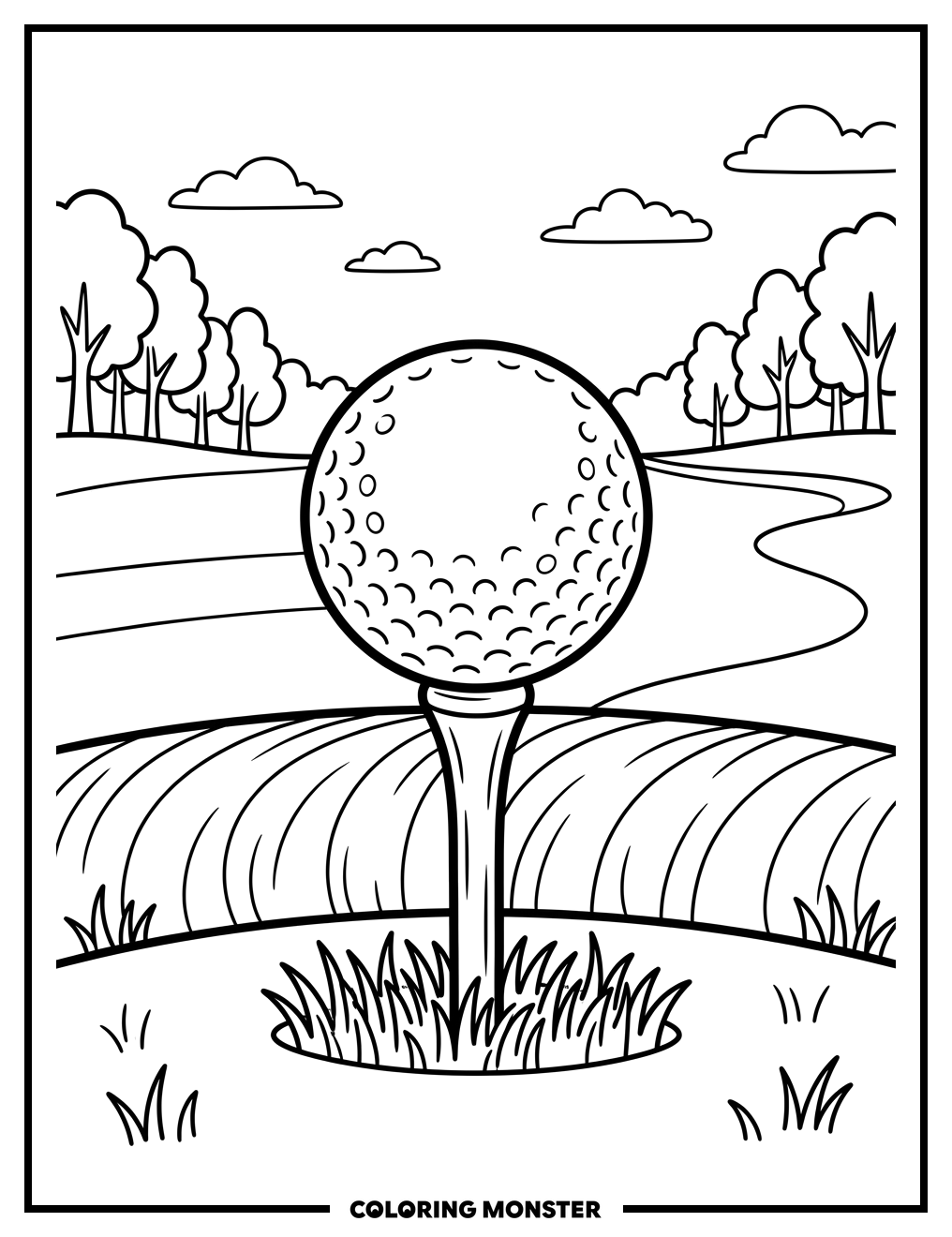 Golf Ball on Tee Coloring Page