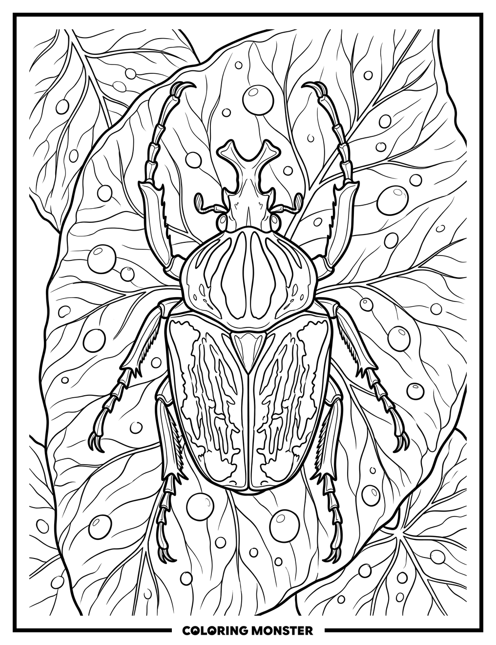 Goliath Beetle on Leaf Coloring Page