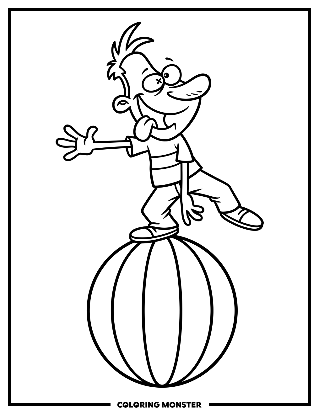 Goofy Character on a Ball Coloring Page