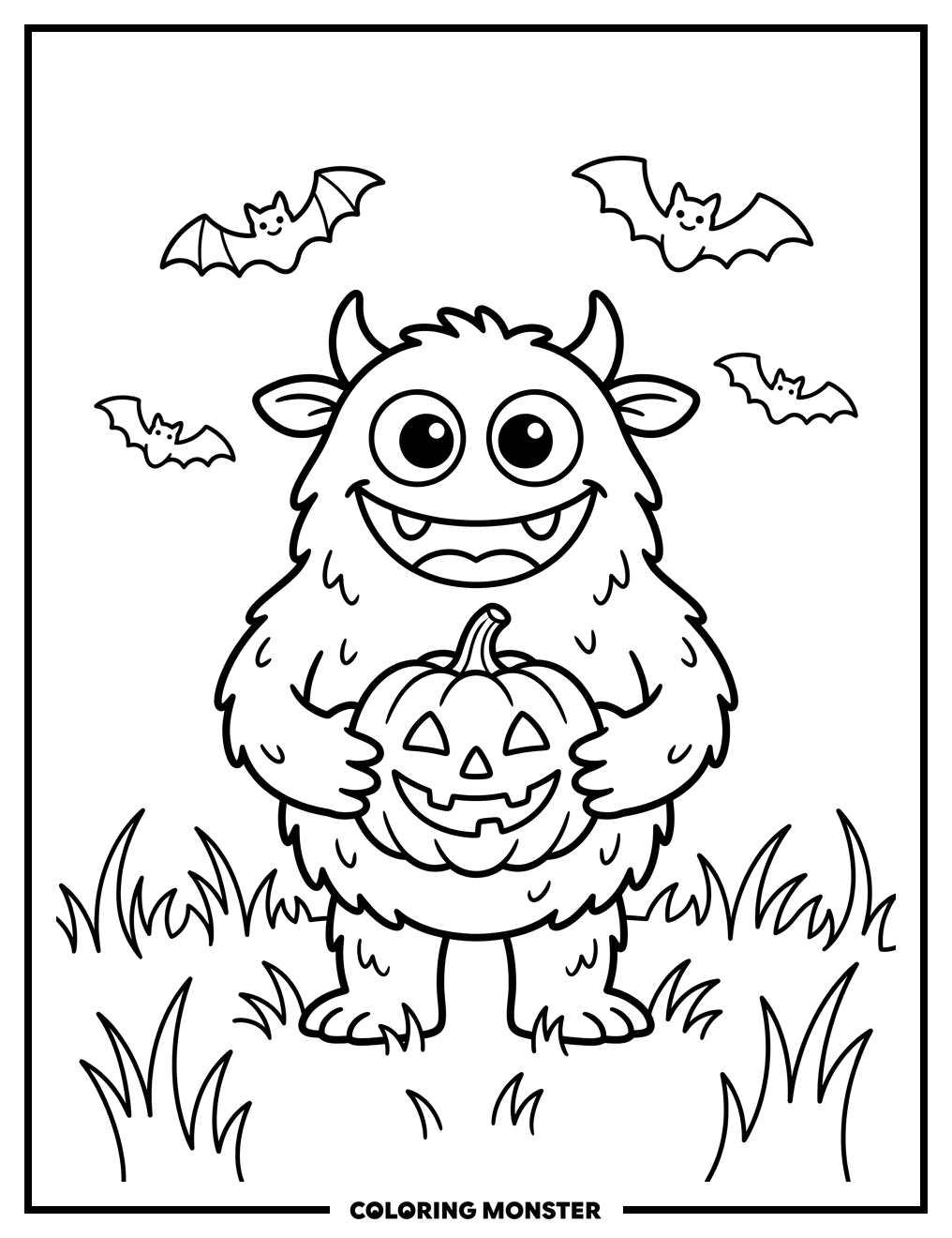Goofy Monster Holding Pumpkin Coloring Page