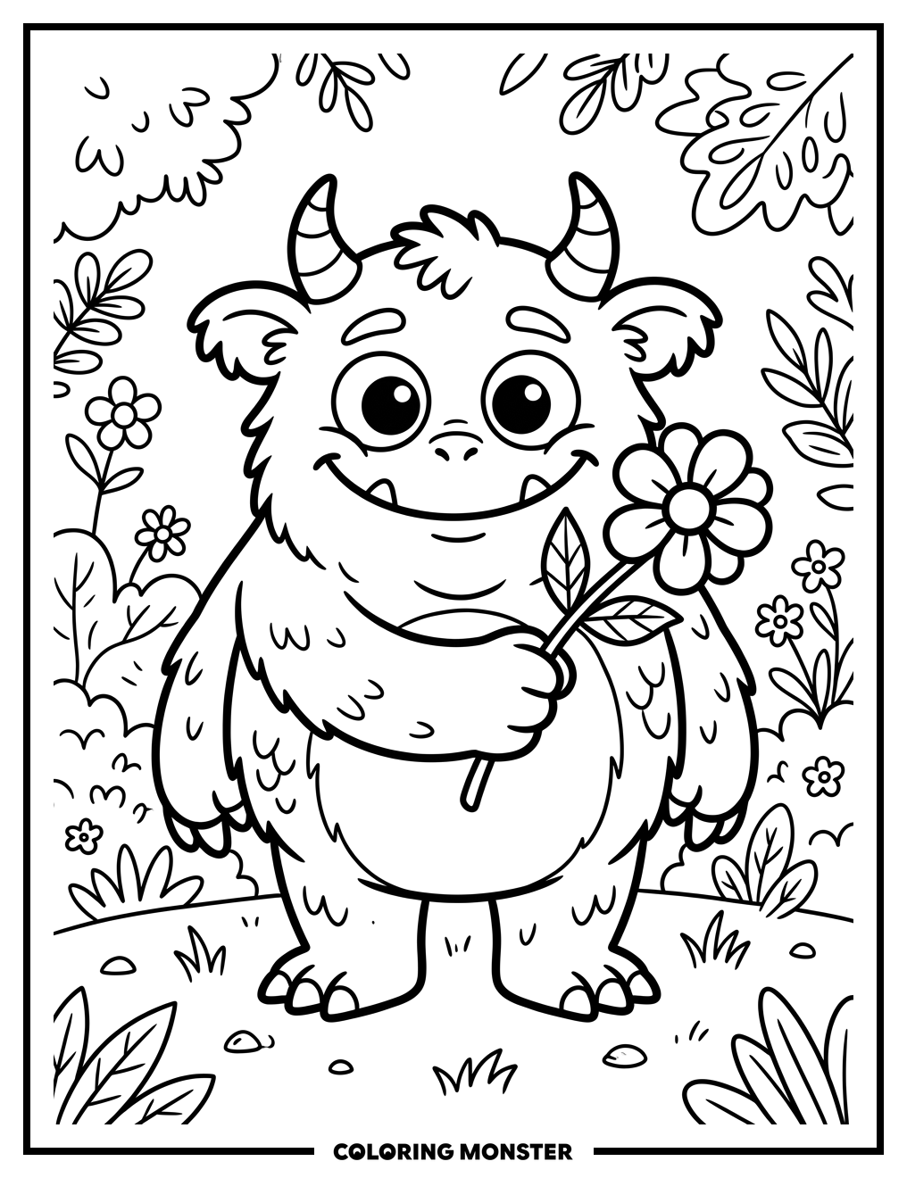 Goofy Monster Offering a Flower Coloring Page