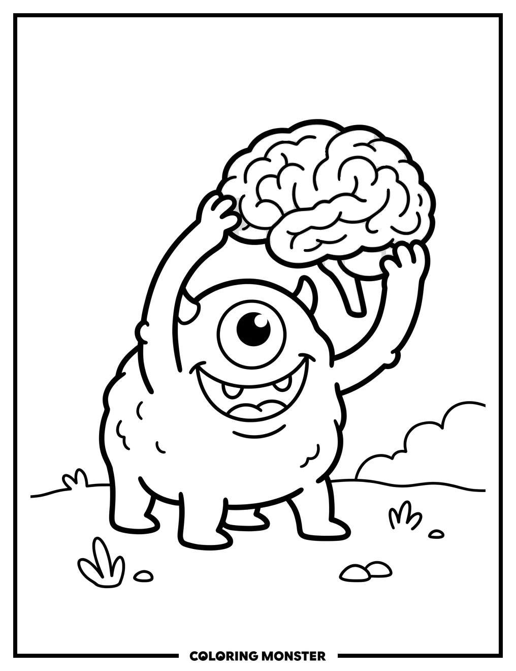 Goofy One-Eyed Monster With Pink Brain Coloring Page