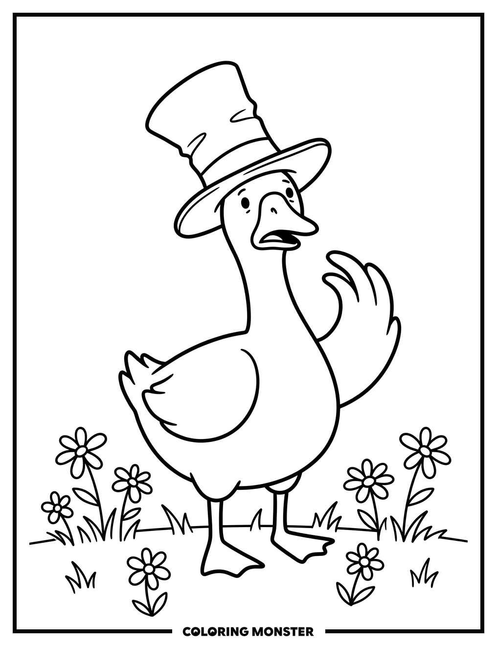 Goose in a Funny Hat Coloring Page