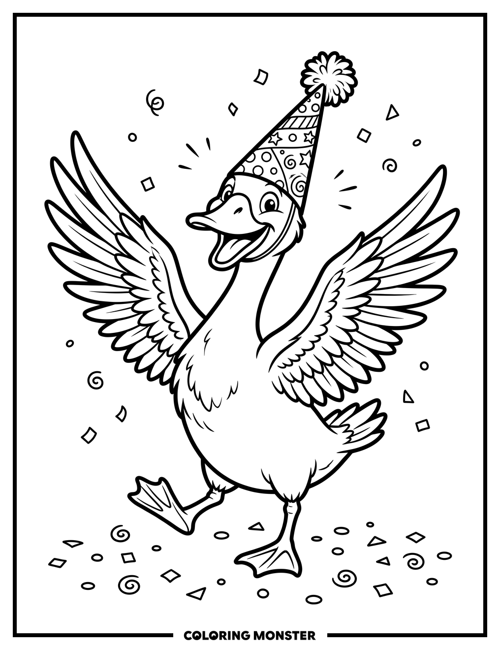 Goose Wearing A Party Hat Coloring Page