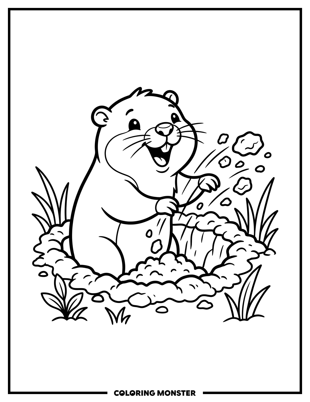 Gopher Digging a Hole Coloring Page