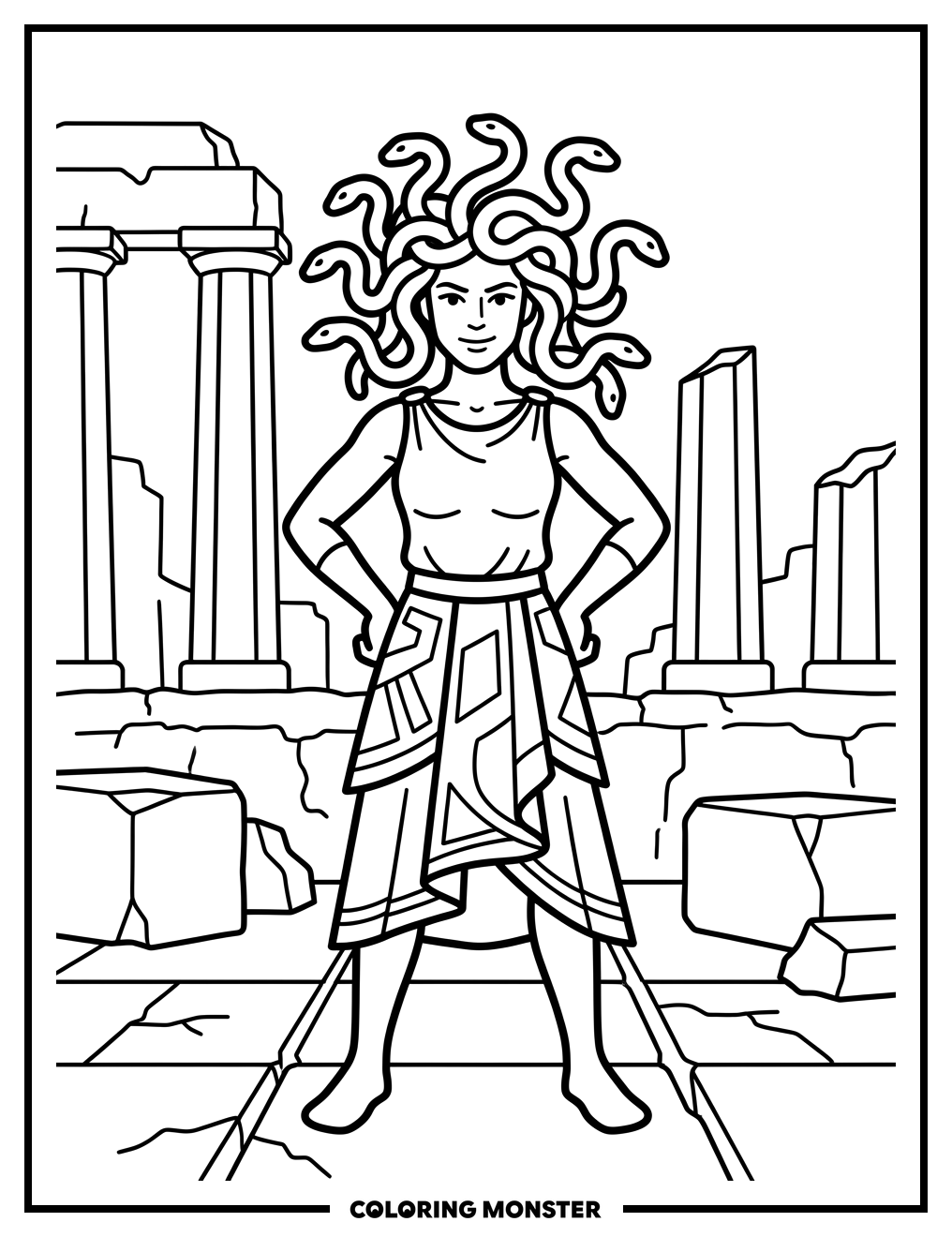 Gorgon in Ancient Ruins Coloring Page