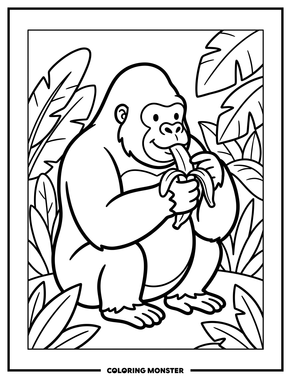 Gorilla Eating Banana Coloring Page