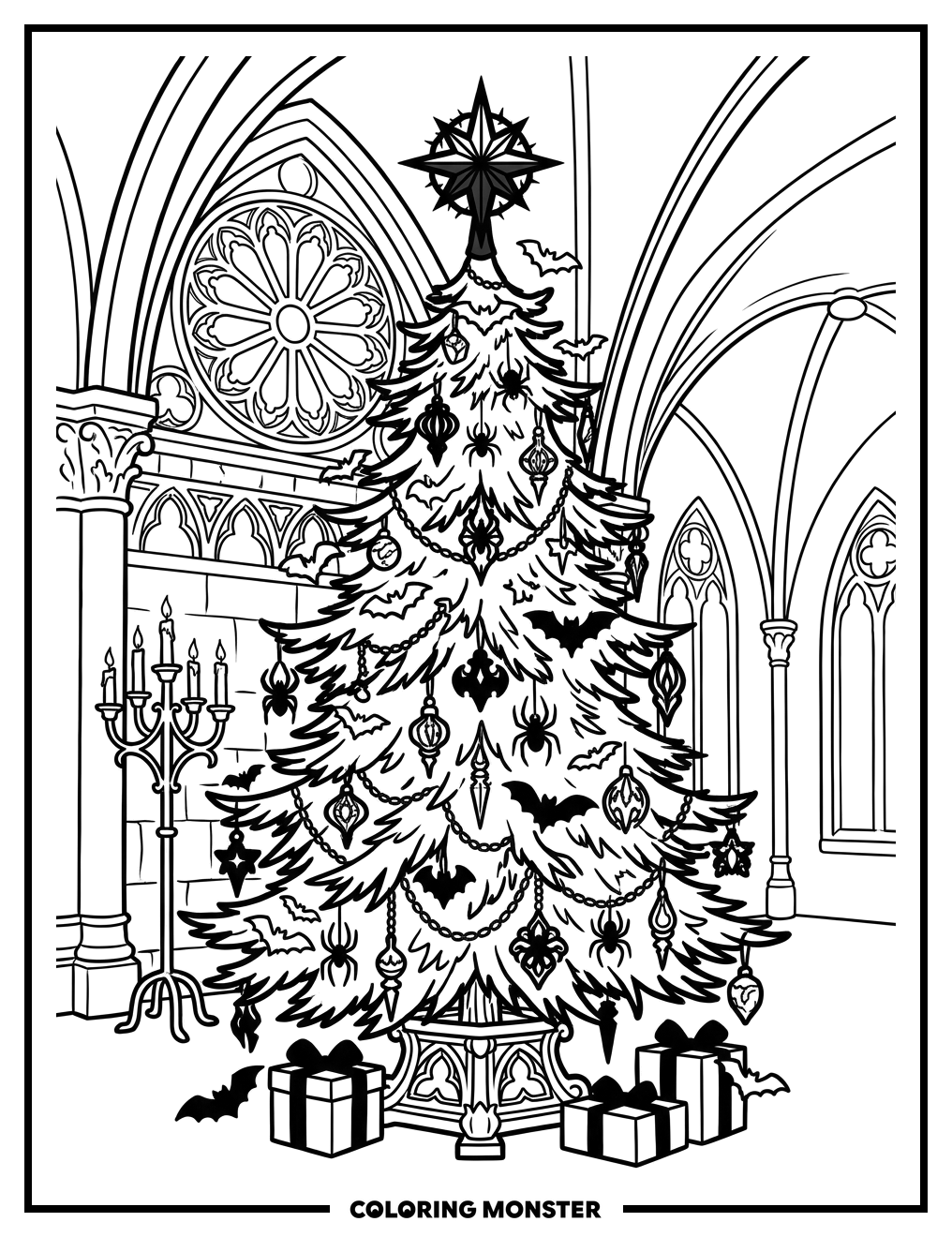 Gothic Christmas Tree Coloring Page