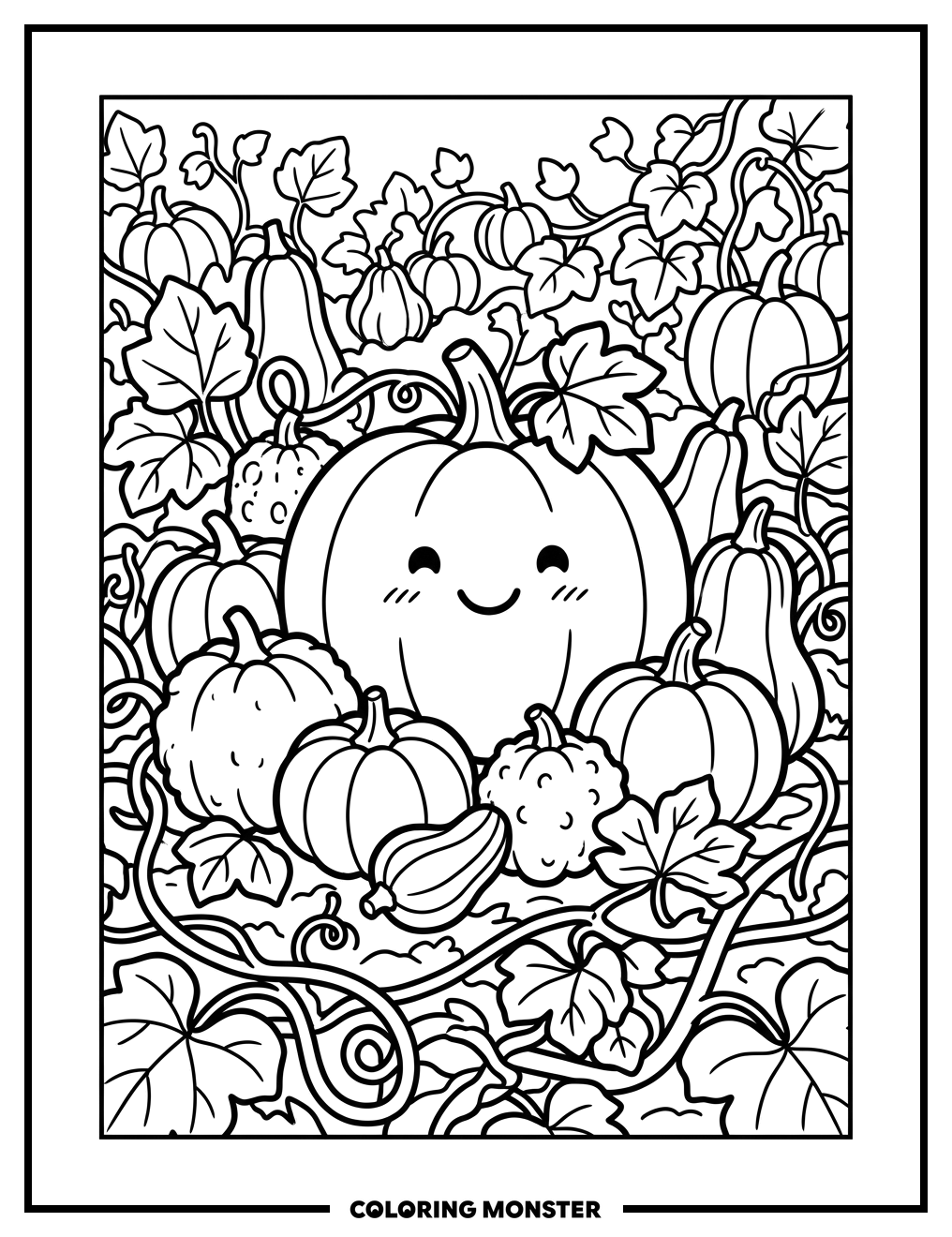 Gourds in a Pumpkin Patch Coloring Page