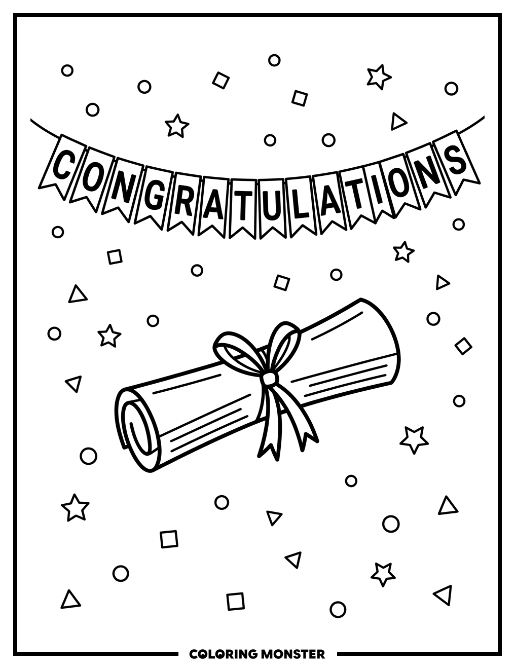 Graduation Banner and Diploma Coloring Page